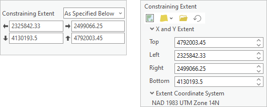 The extent control as a tool parameter in ArcGIS Pro 3.1 (left) and 3.2 (right)