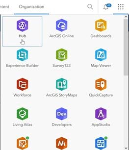 Hub app on ArcGIS Online menu