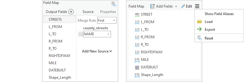 The field map in ArcGIS Pro 3.1 and earlier (left) vs 3.2 (right)
