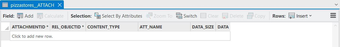 An empty ATTACH table showing that attachments were removed. NOTE: This table may need to be refreshed to verify if attachments actually exist.