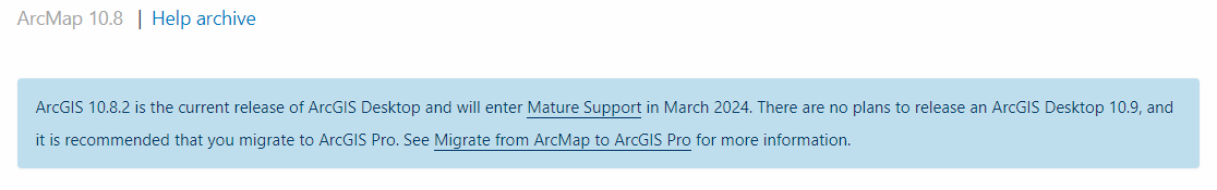 Informational banner added to all ArcGIS Desktop help pages in February 2023