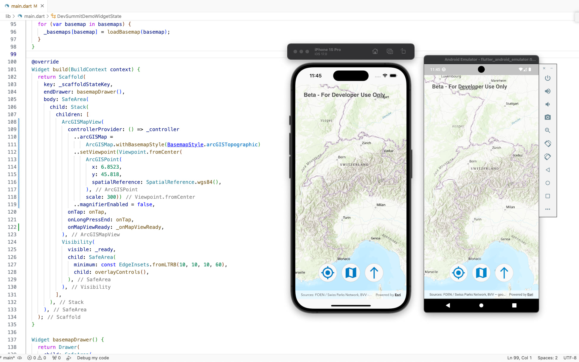 Code snippet alongside iPhone and Android emulators Code snippet alongside iPhone and Android emulators