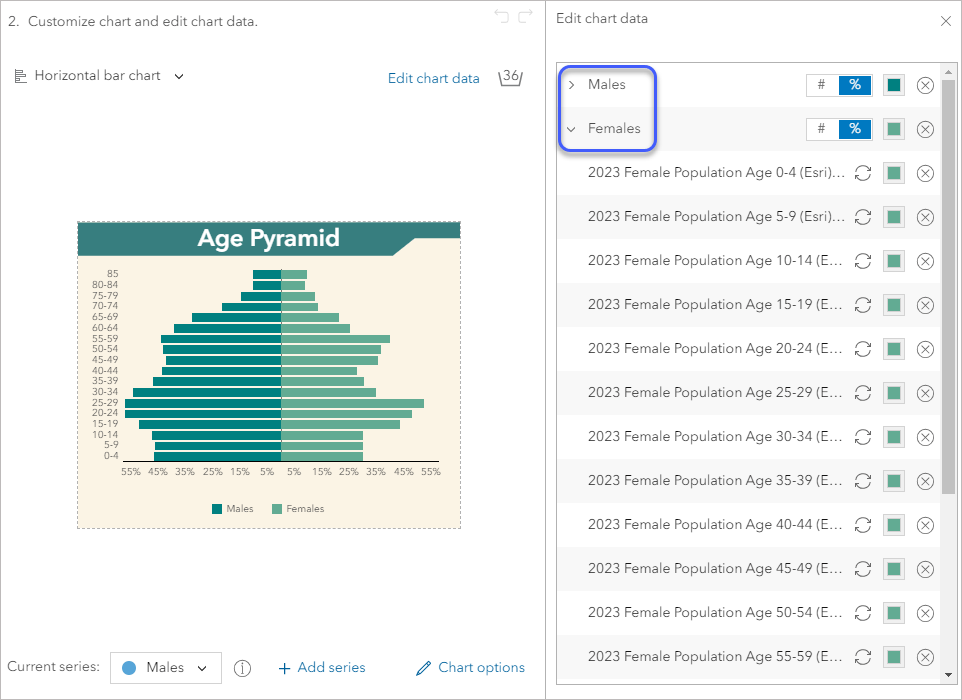 Chart series in infographic builder