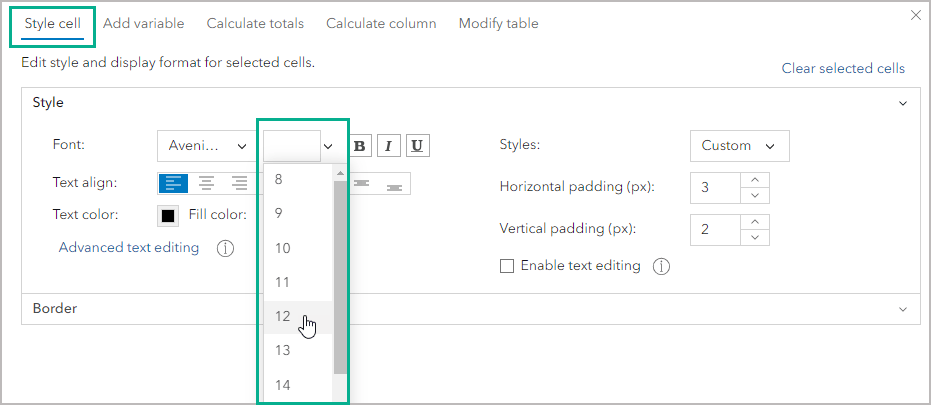 Setting text size
