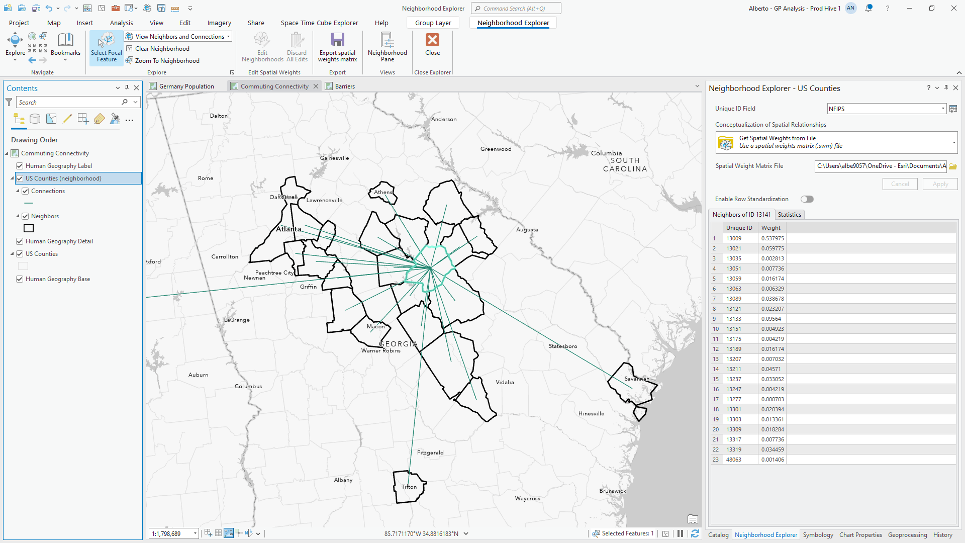 Commute patterns explored using Neighborhood Explorer