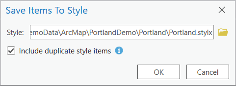 The Save Items To Style dialog window.