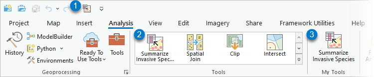 Different locations you can add custom tools for easy access in ArcGIS Pro.