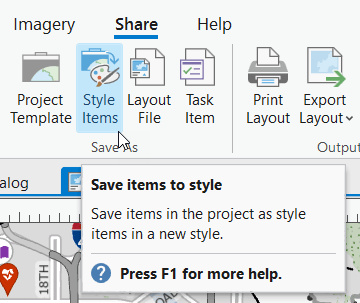 In ArcGIS Pro 3.2 or later, on the Share tab, click the Style Items button.
