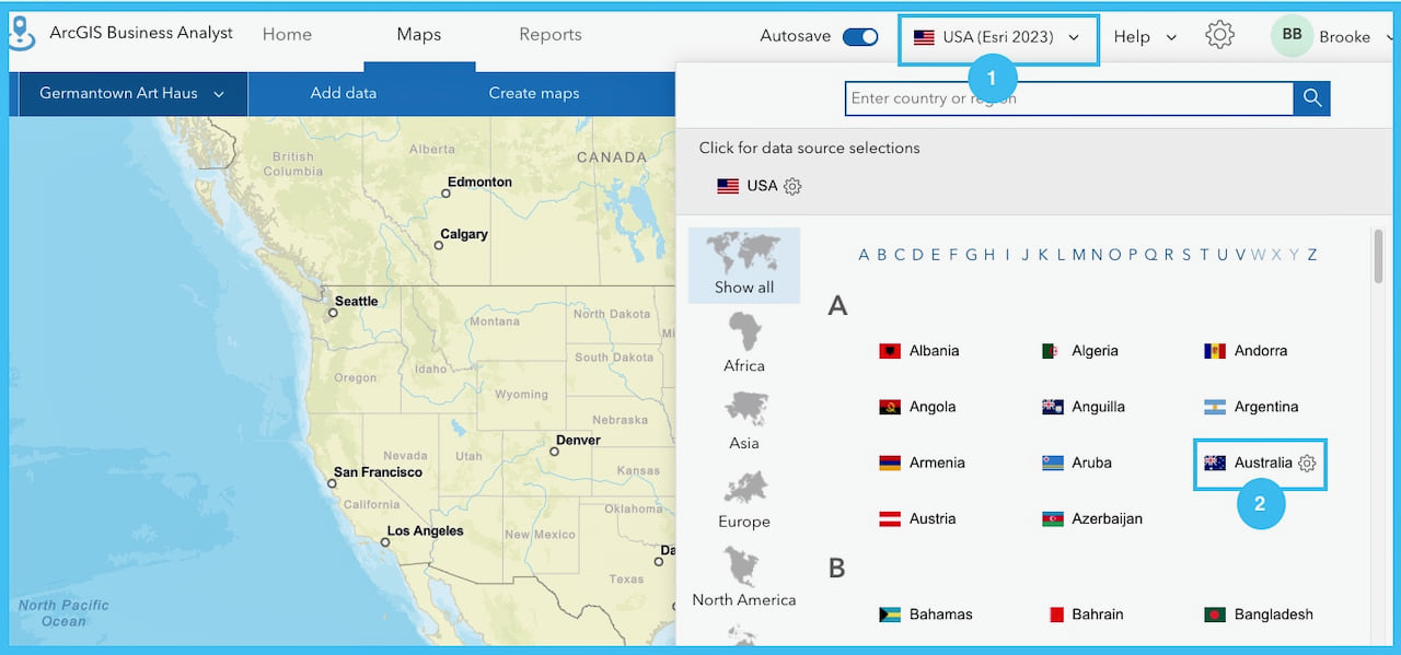 Esri Demographics, Business Analyst Web App