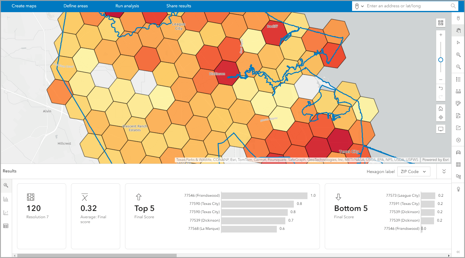 Suitability analysis results.