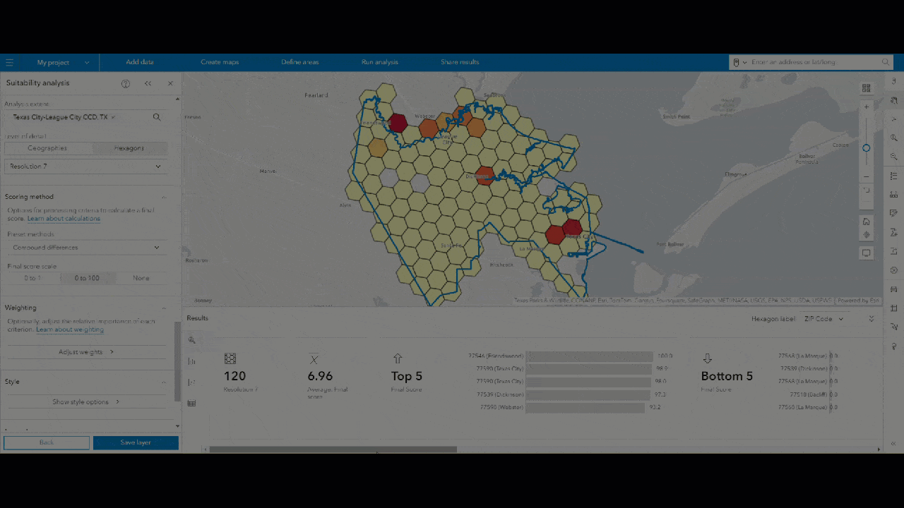 Gif of the suitability analysis Results pane.