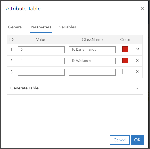 Attribute Table function parameters