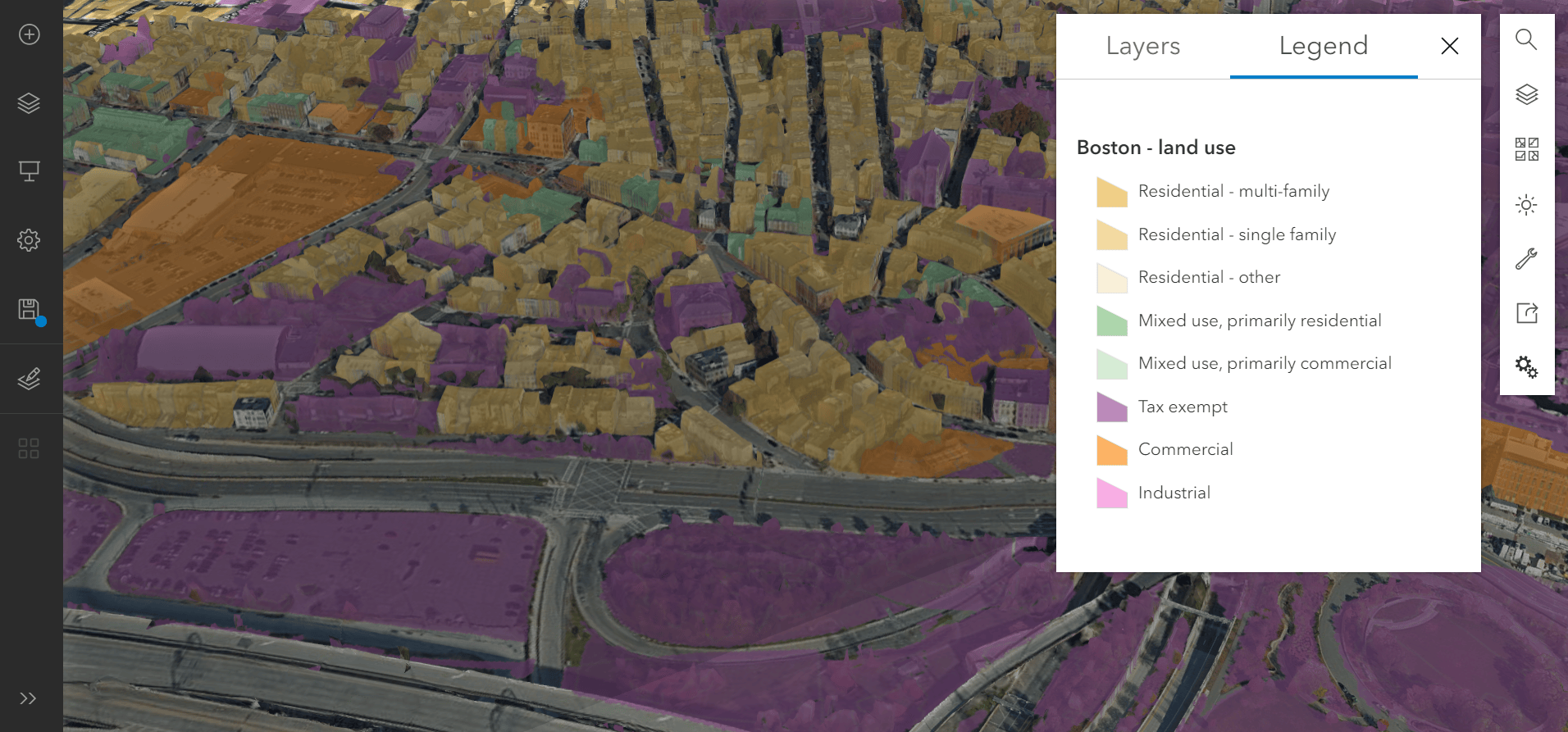Land use draped on 3D tiles layer.