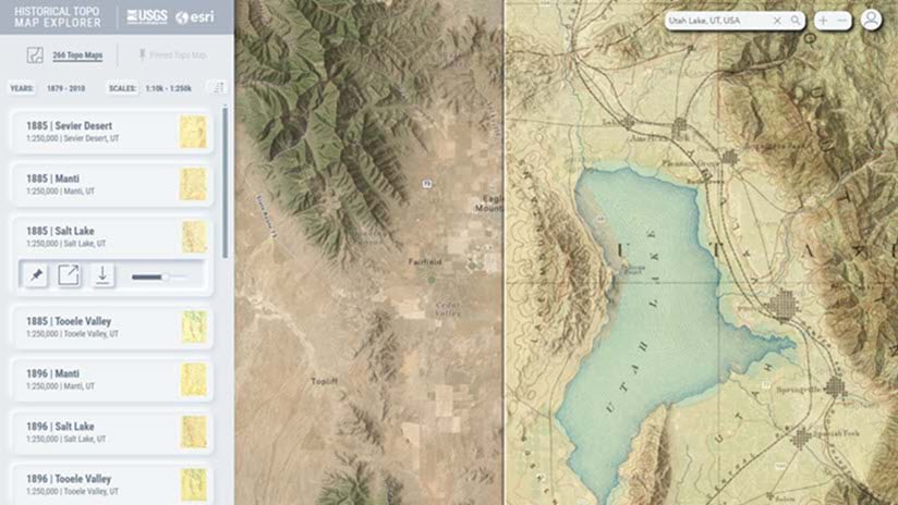 ArcGIS Living Atlas Historical Topo Map Explorer app