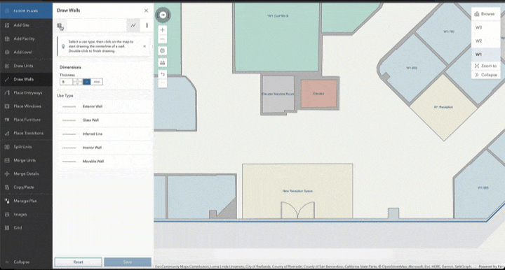 Animation of an indoor map that shows a grid that helps make drawings and placements