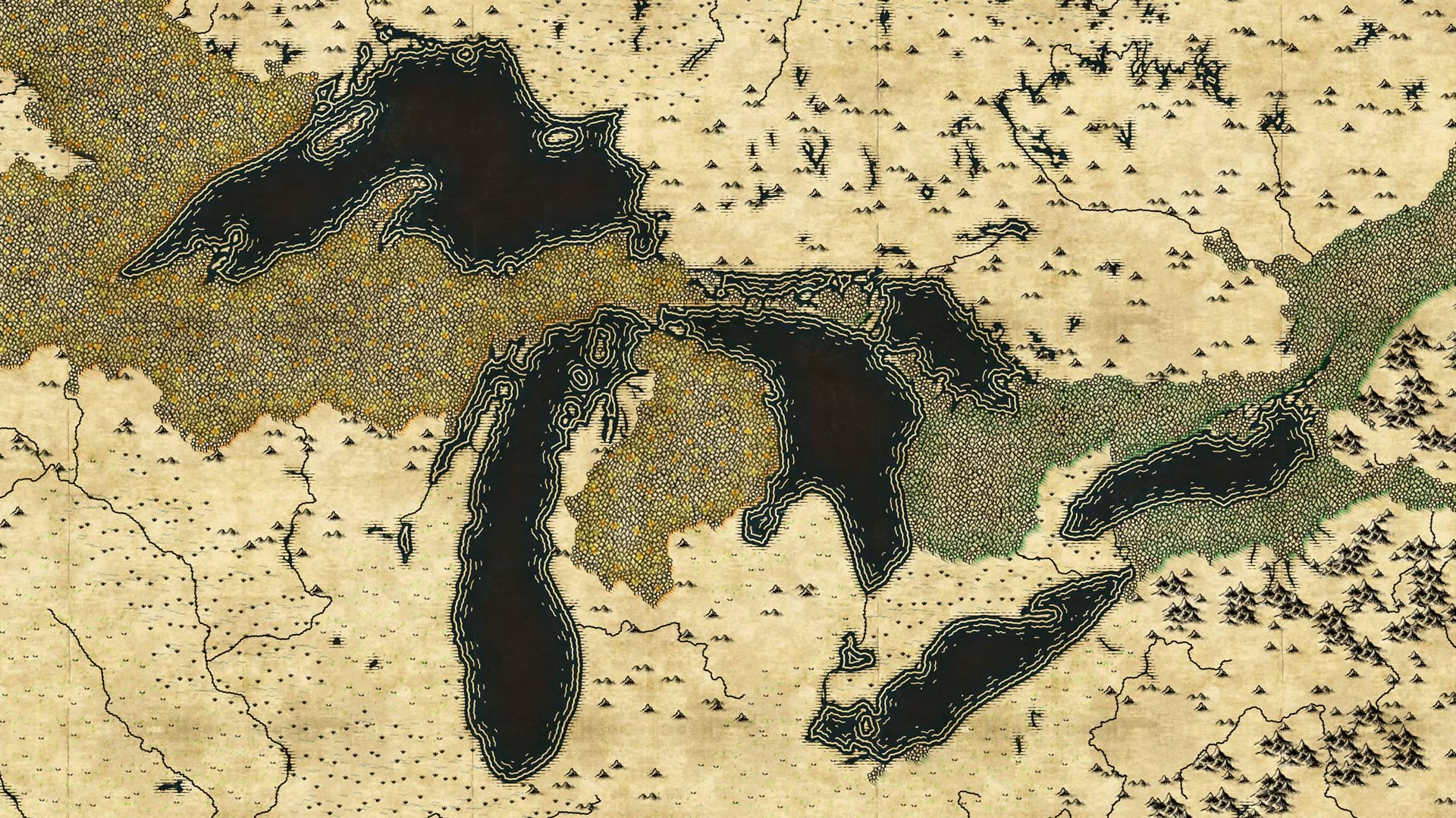 a Lord of the Rings inspired map, of the Great Lakes. a Lord of the Rings inspired map, of the Great Lakes.