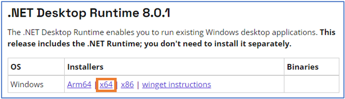 Download page for .NET Desktop Runtime 8.0.x