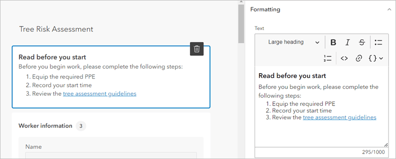 Entering and formatting text in the text editor