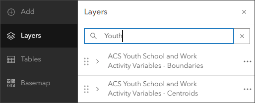 Layer search by keyword
