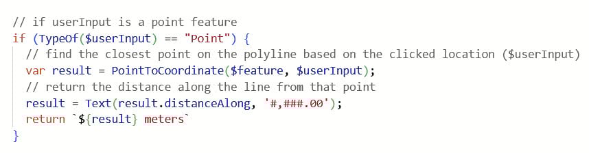 The relative distance along a line feature is returned in the pop-up depending on where the line feature is clicked The relative distance along a line feature is returned in the pop-up depending on where the line feature is clicked