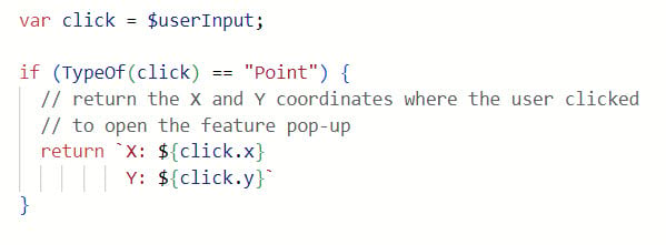 The userInput profile variable is used to return the XY location of map interaction