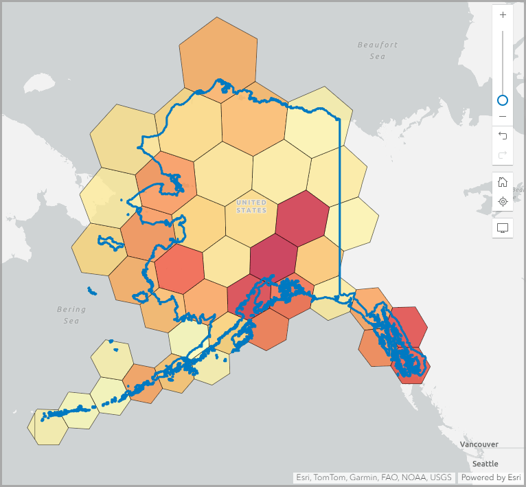 Resolution 2 hexagons in Alaska