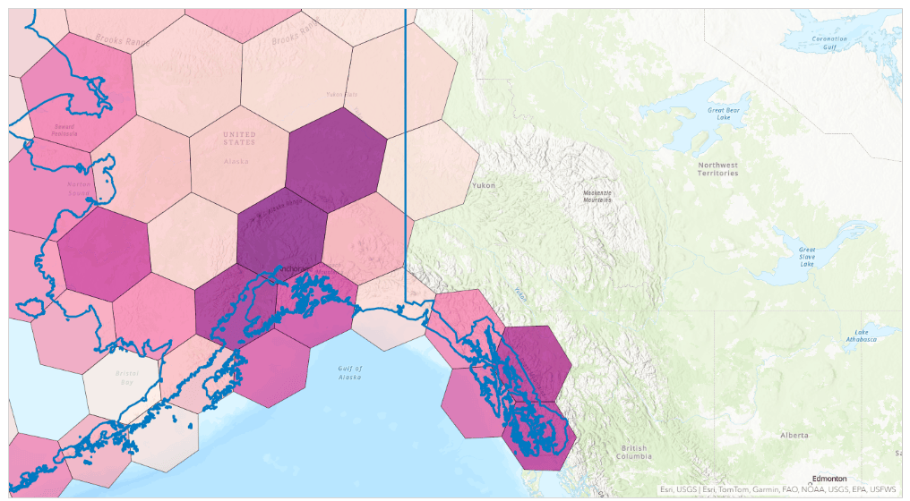 Resolution 2 hexagons crossing the Canada border