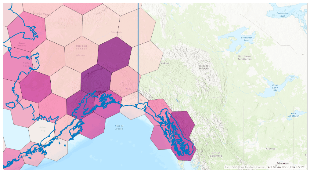 Resolution 2 hexagons crossing the Canada border Resolution 2 hexagons crossing the Canada border