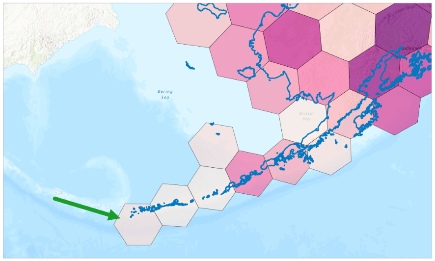 International Date Line on hexagon in Alaska