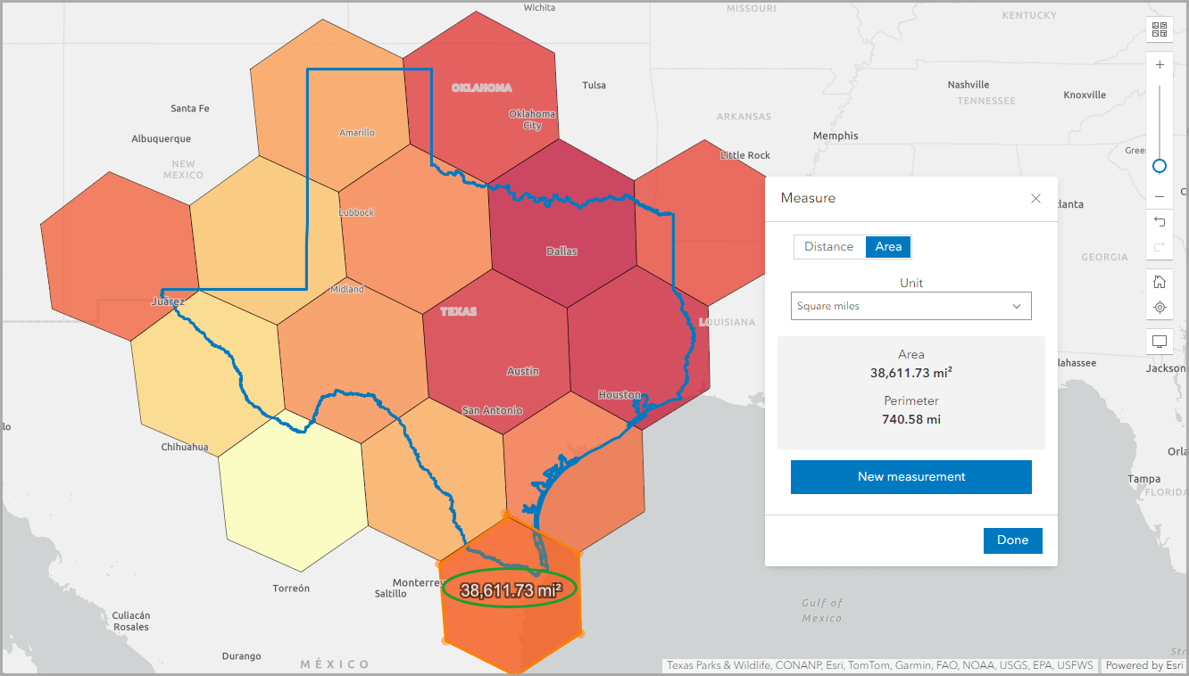Measure the area of the southernmost hexagon in Texas Measure the area of the southernmost hexagon in Texas