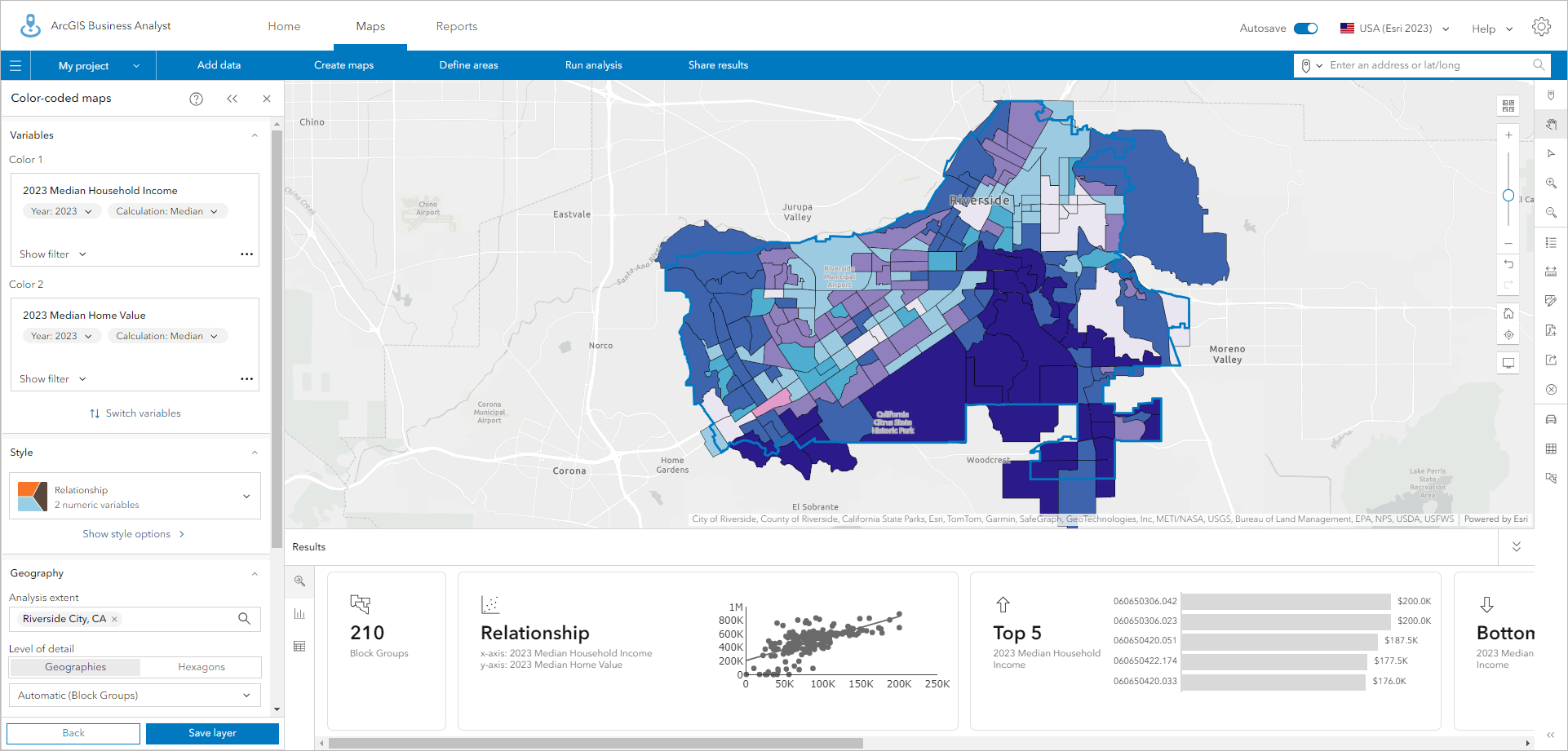 Block groups in Riverside, CA