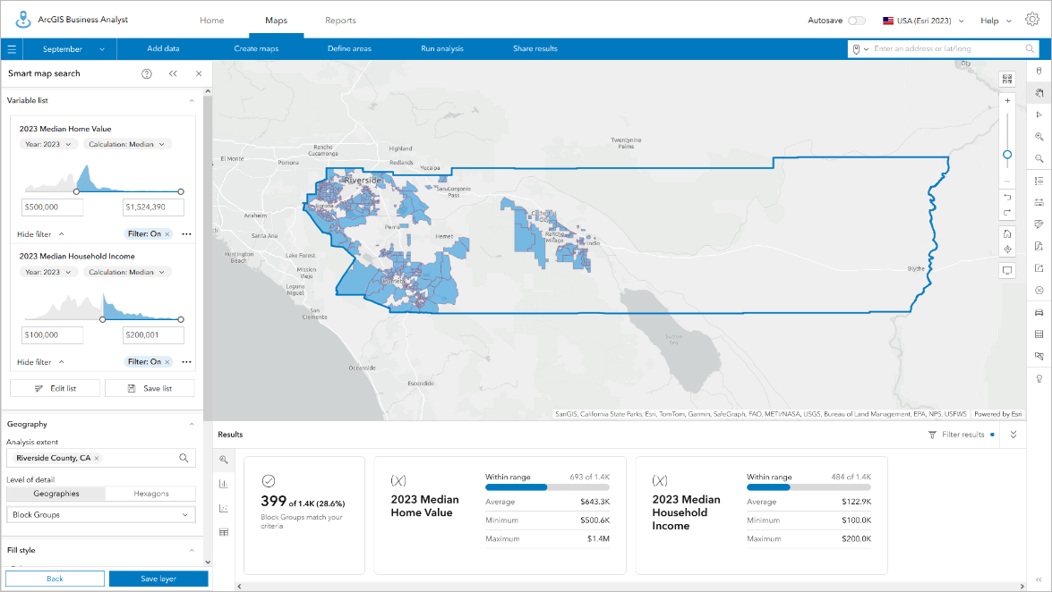 Block groups smart map search in Riverside County