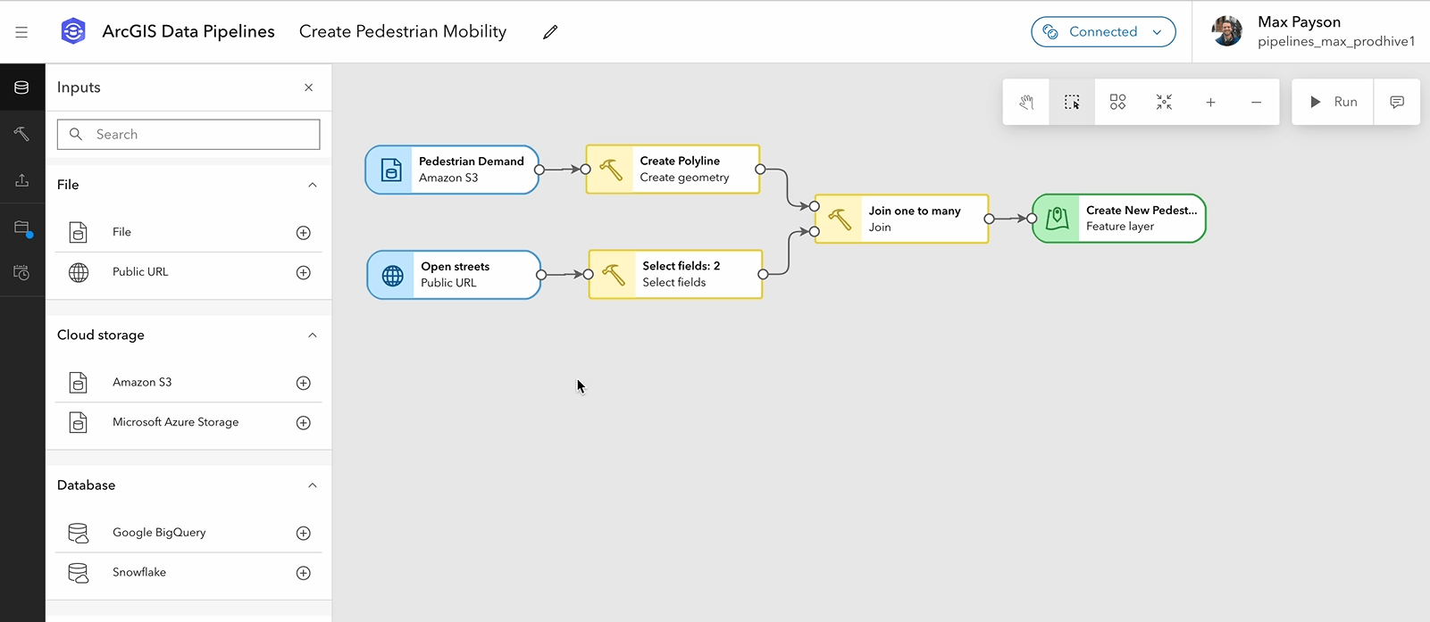 Max's preconfigured data pipeline to create a unified streets feature layer.