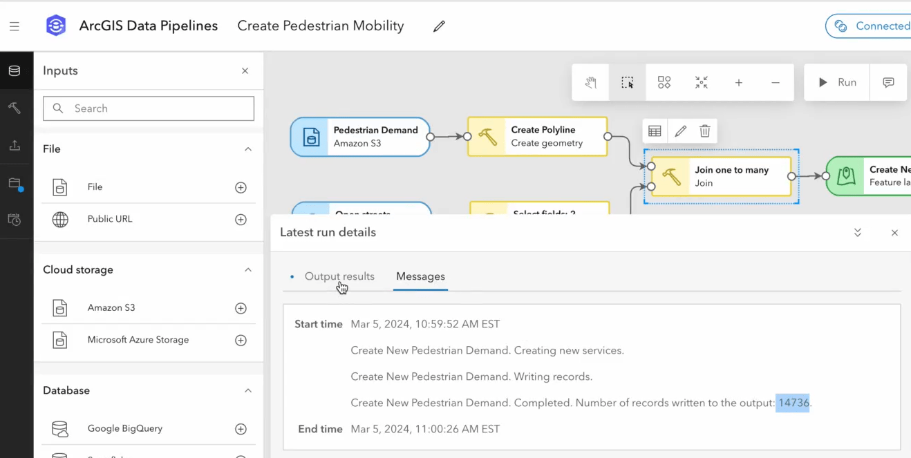 The data pipeline generates a feature layer with approximately 14000 records.