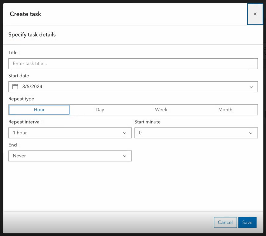 The scheduling feature built into ArcGIS Data Pipelines.