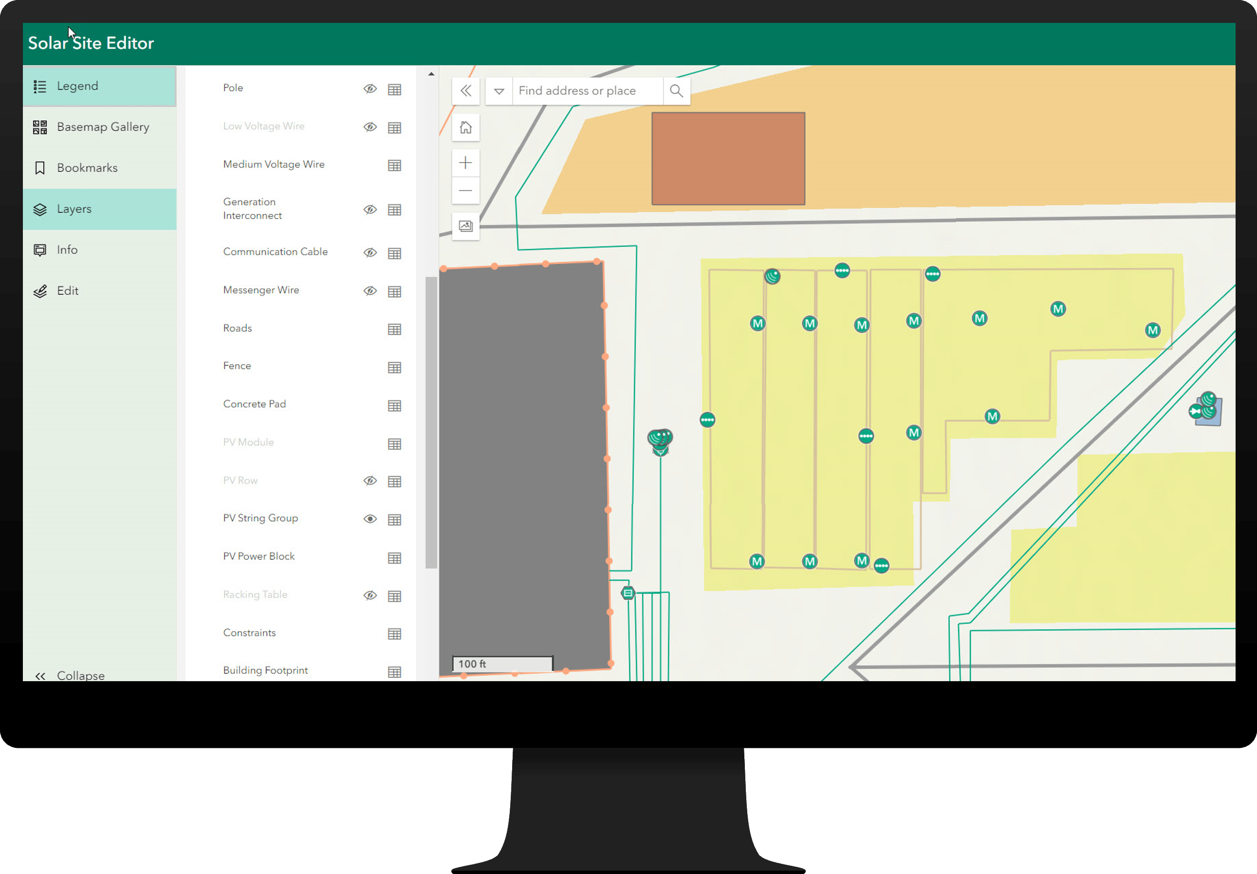 Desktop monitor showing an app with a site mapped.