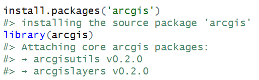 install.packages('arcgis') library('arcgis')