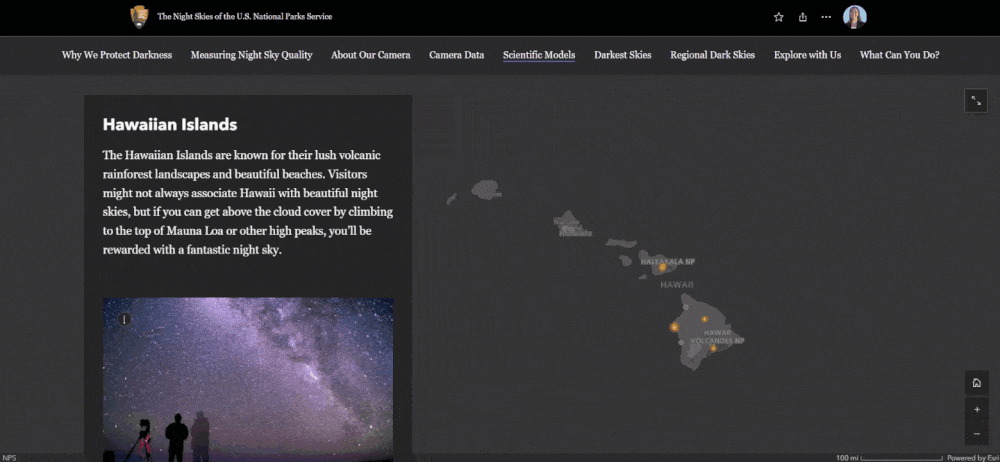 An interactive ArcGIS StoryMaps map tour of dark sky parks
