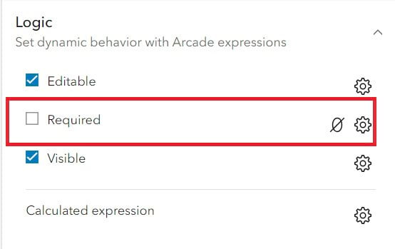 Logic section of Properties pane with required logic highlighted