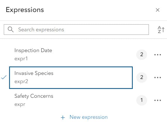 Existing expression list with checked Invasive Species expression