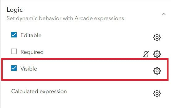 Logic section of Properties pane with Visible logic highlighted