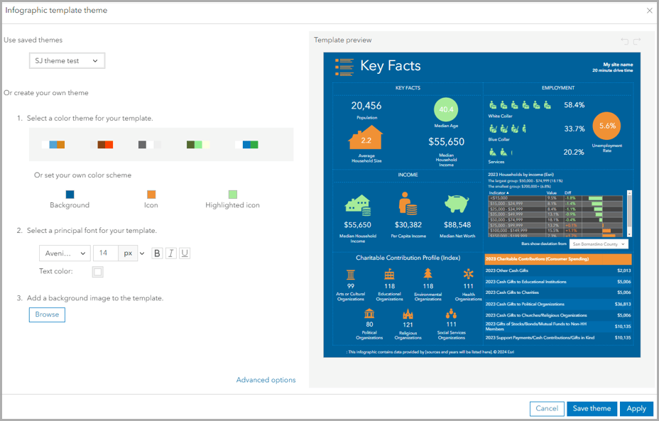 Customize the infographic’s theming.