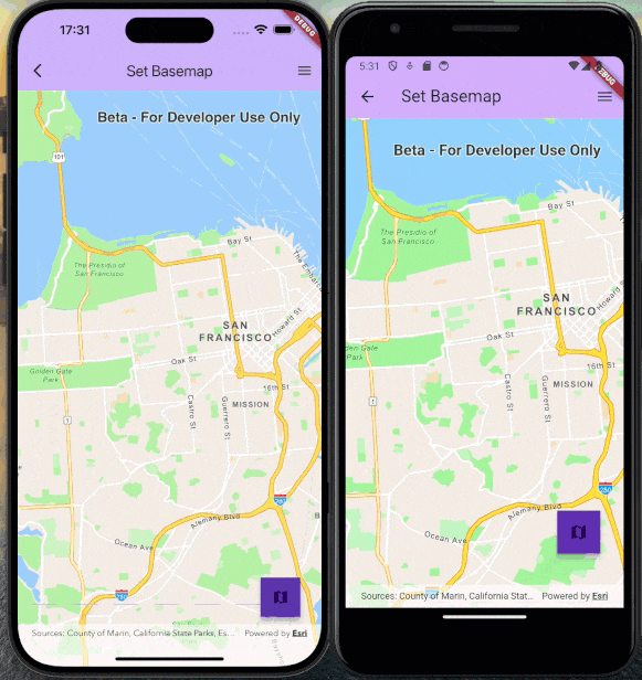 Two mobile phone screens displaying maps