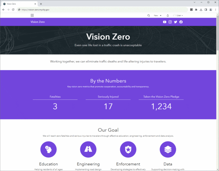 navigating a Vision Zero initiative Hub site