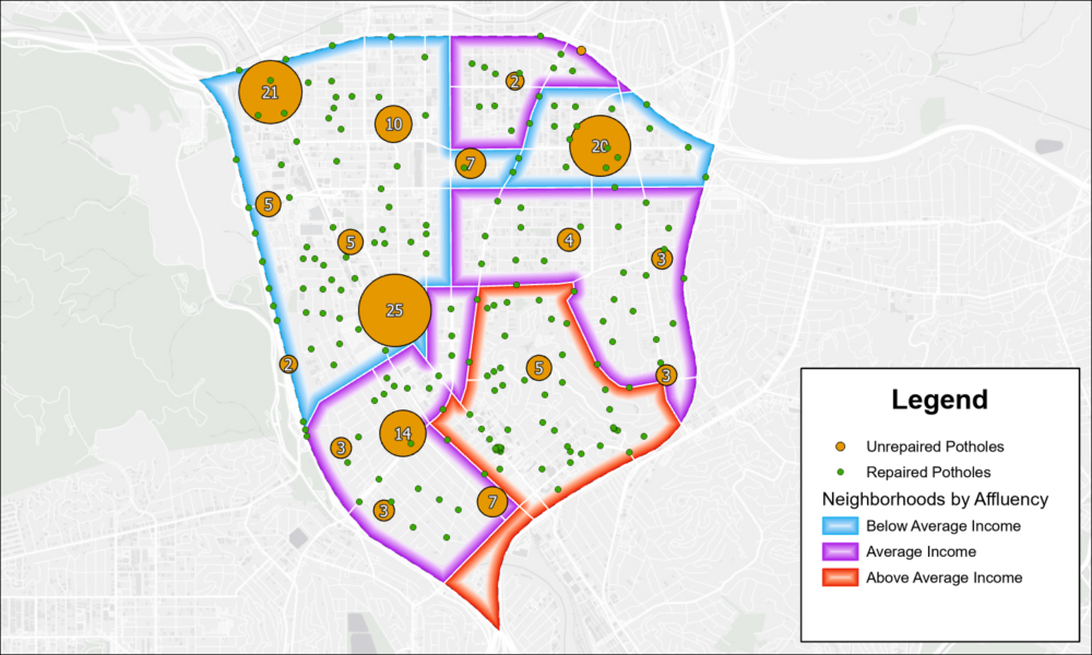 map of potholes in clusters