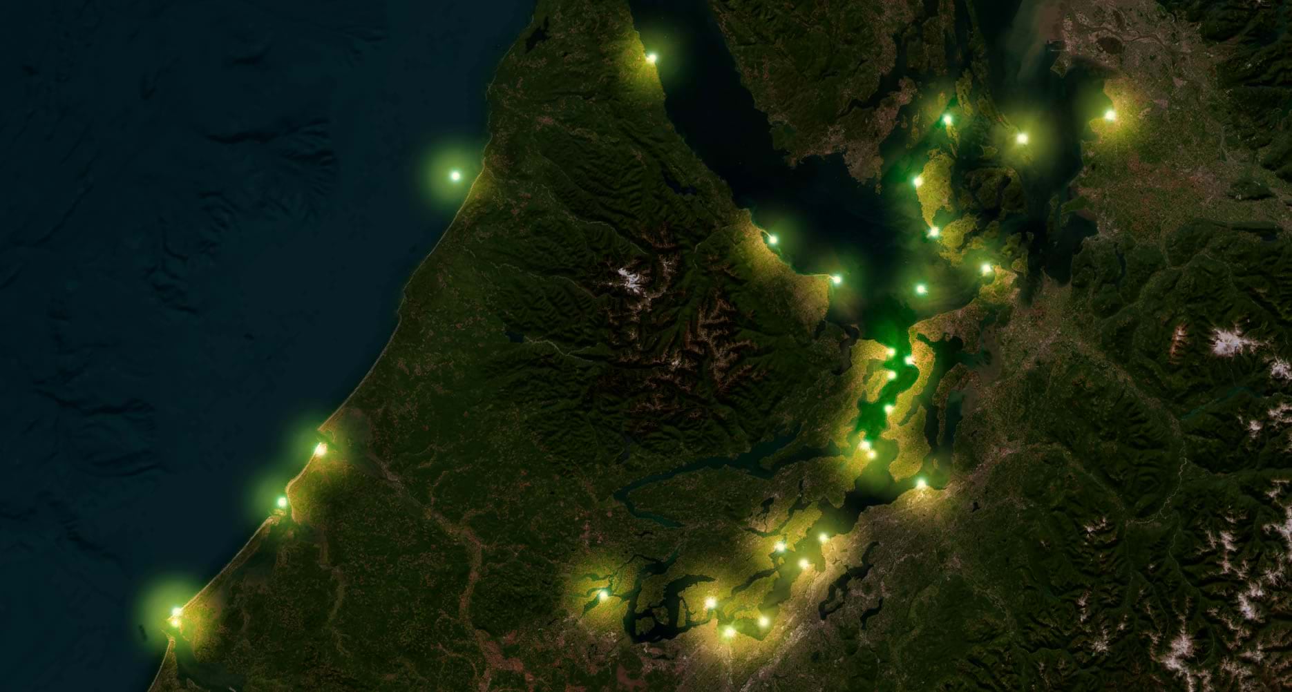 point features appearing to illuminate a dark imagery basemap point features appearing to illuminate a dark imagery basemap
