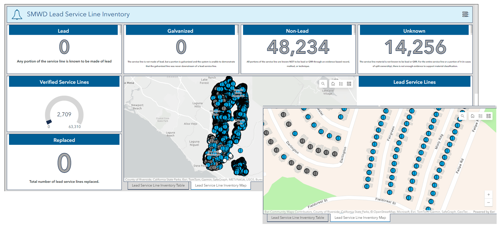 SMWD staff use this dashboard to view and report service line statistics. Click on the image to learn more about their utilization of ArcGIS technology to prepare for the LCRR deadline.