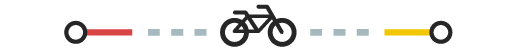 A separator graphic of a stylized bicycle symbol connected to colored route lines.