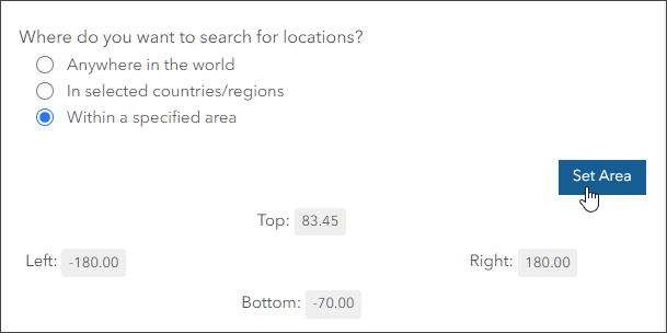 Location search area