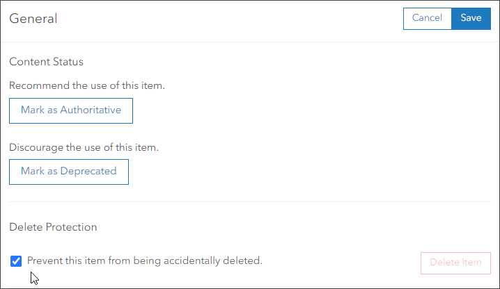 General section of locator item settings